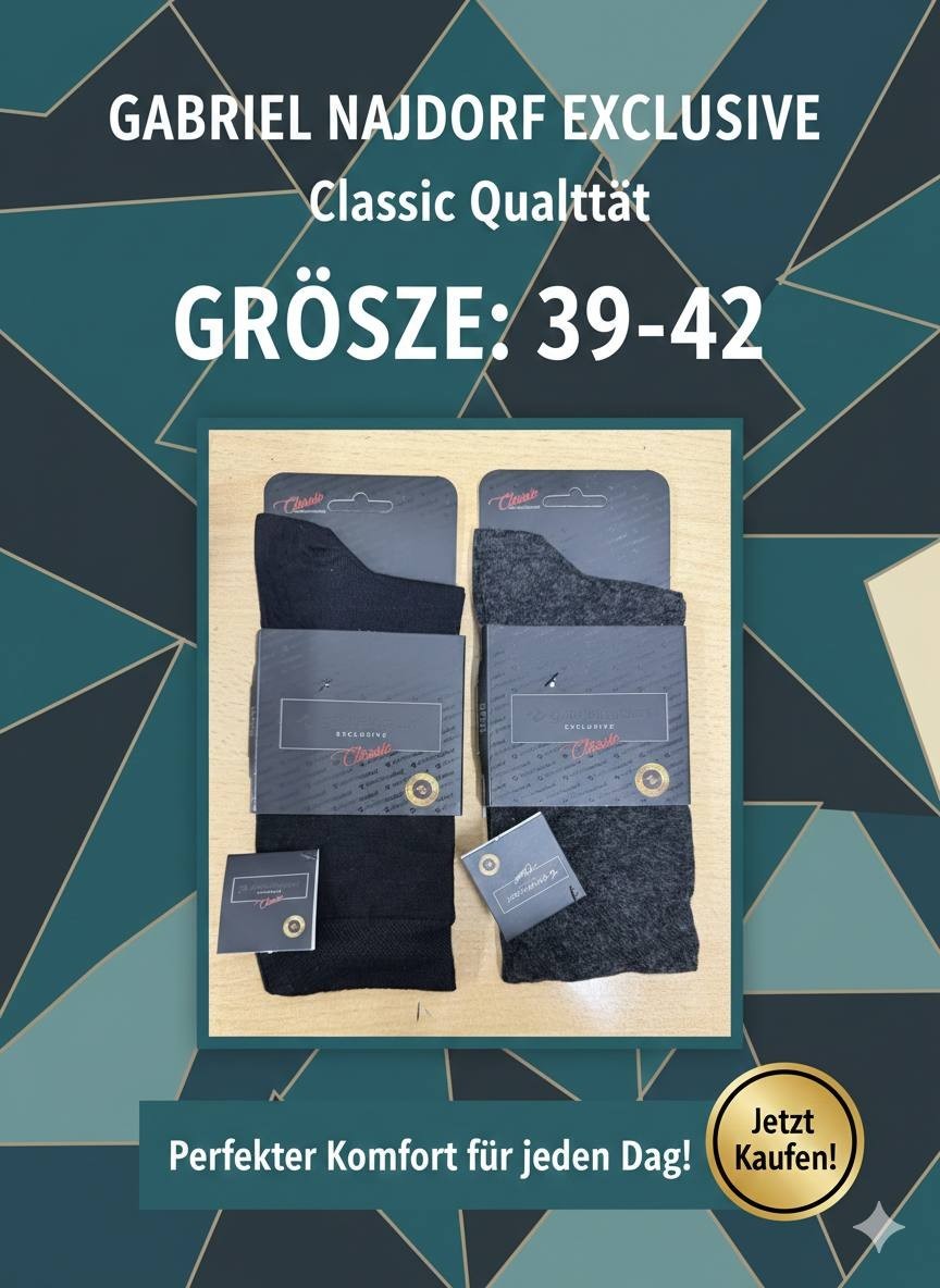 Gabriel Najdorf Exclusive Classic - Schwarze und Graue Angora Wollsocken, Größe
