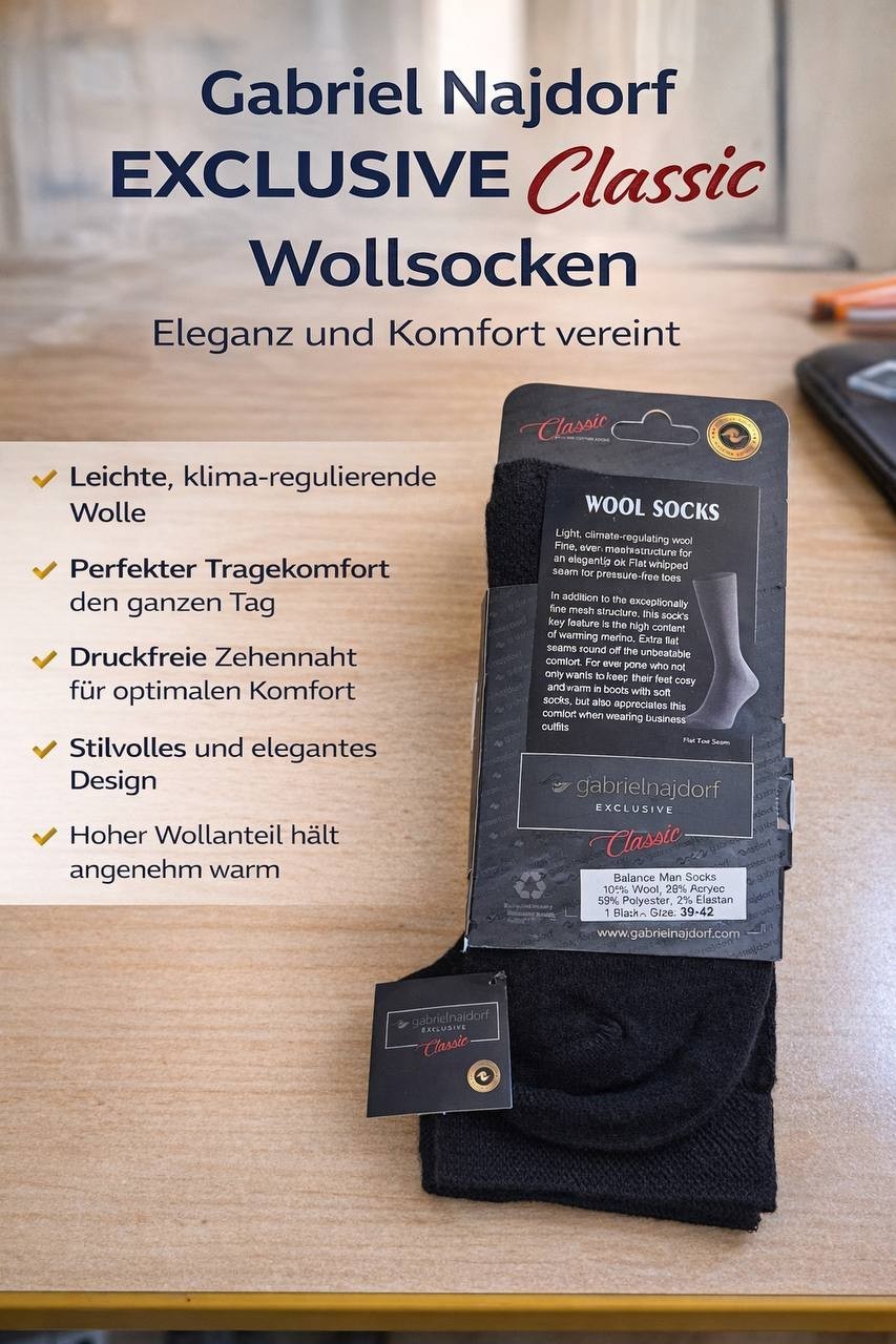 Gabriel Najdorf Exclusive Classic - Schwarze und Graue Angora Wollsocken, Größe
