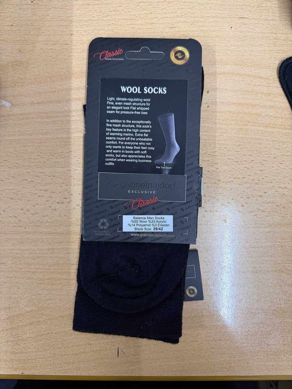 Gabriel Najdorf Exclusive Classic - Schwarze und Graue Angora Wollsocken, Größe