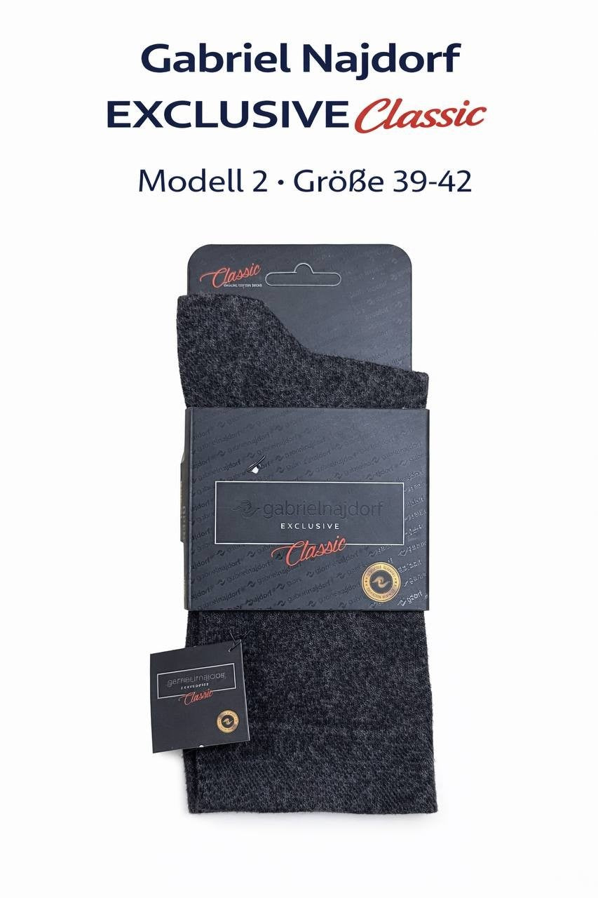 Gabriel Najdorf Exclusive Classic - Schwarze und Graue Angora Wollsocken, Größe