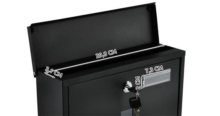 Briefkasten Schwarz A4 mit Zeitungsrolle Schloss Wandmontage Metall