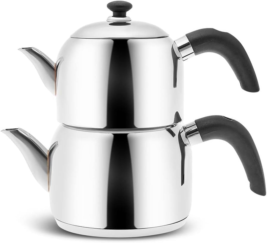 Karaca Edge Mini Induktion Teekanne Set Caydanlik 2,5L Edelstahl Schwarz