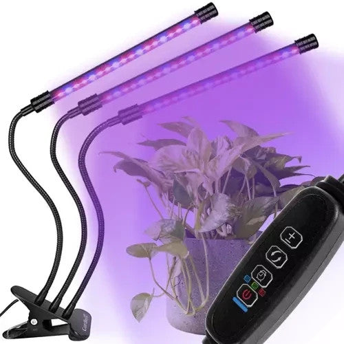 LED Pflanzenlampe 3 Kopf Grow Lampe Vollspektrum Pflanzenlicht USB Timer