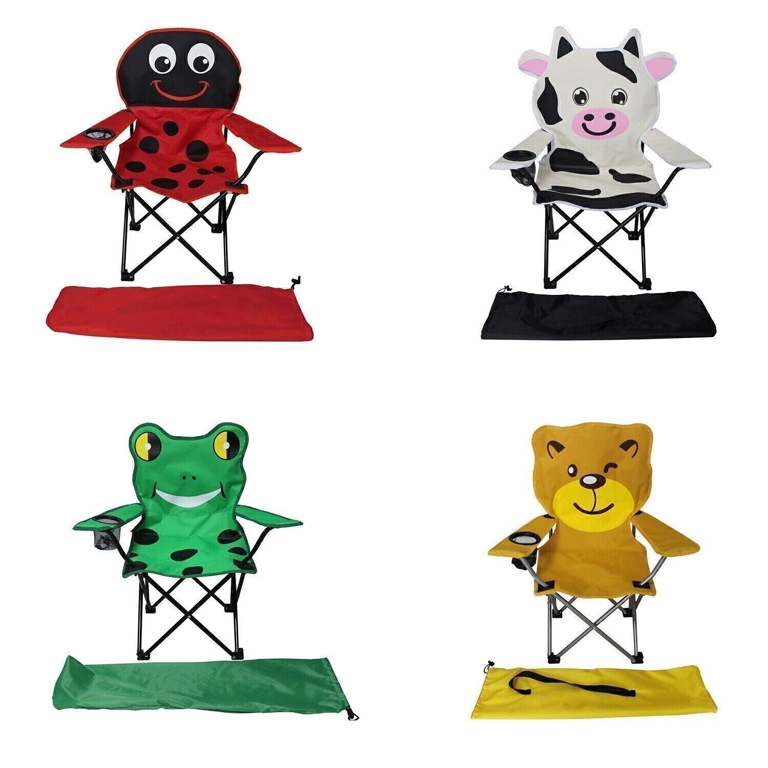 Kinder Campingstuhl Tiere – Faltbarer Klappstuhl mit Tiermotiv, Getränkehalter & Tragetasche für Garten, Camping & Picknick
