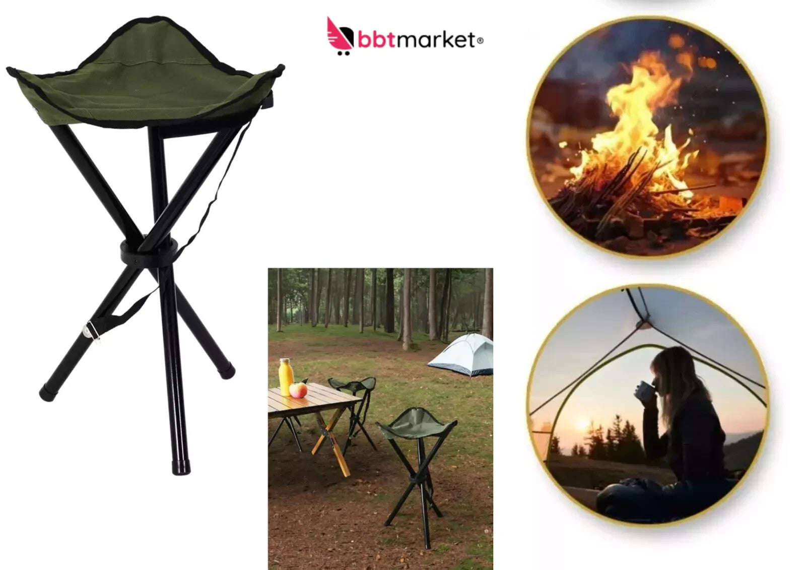 Campinghocker Klapphocker Angel Falt Stuhl Outdoor Dreibein Hocker klappbar Sitz