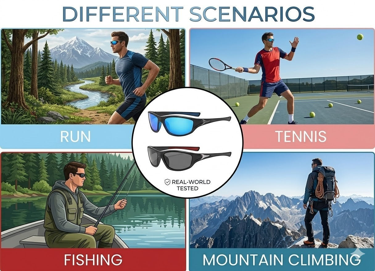 2er Set Sport Sonnenbrille Polarisiert UV400 Herren Fahrrad Laufbrille Outdoor