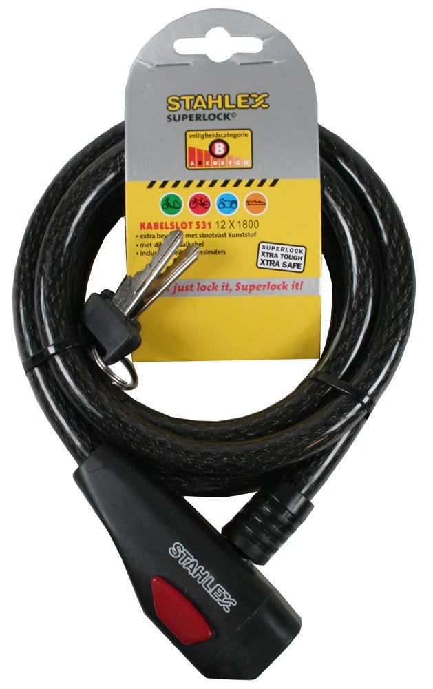 Fahrrad Kabelschloss 12mm 180cm Schloss Stahl flexibel Roller