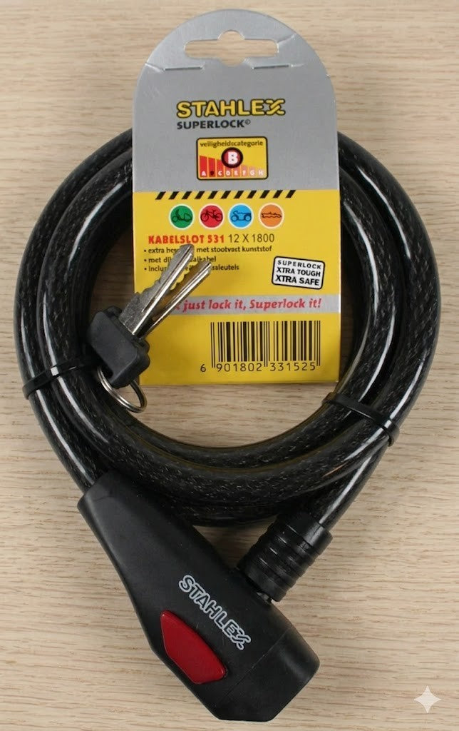 Fahrrad Kabelschloss 12mm 180cm Schloss Stahl flexibel Roller