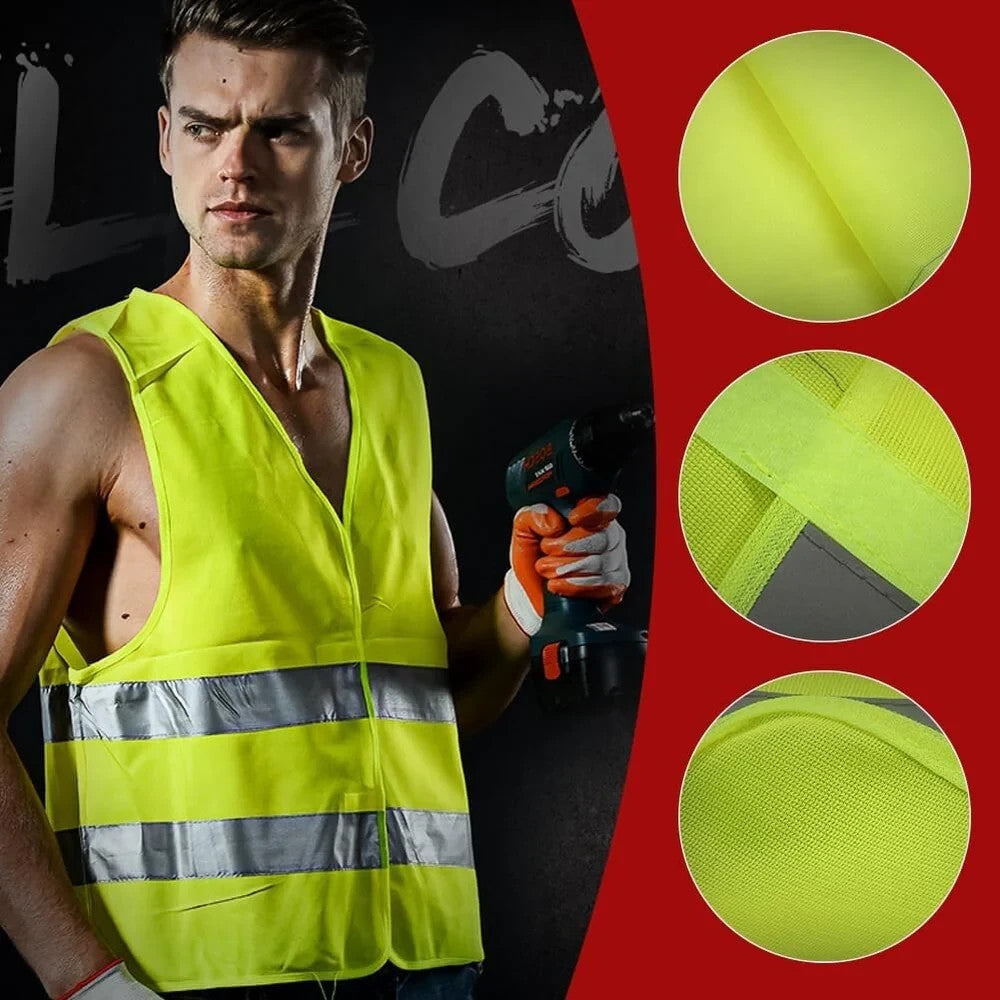 Warnweste Reflektierend Gelb Sicherheitsweste Auto Arbeit mit Tasche