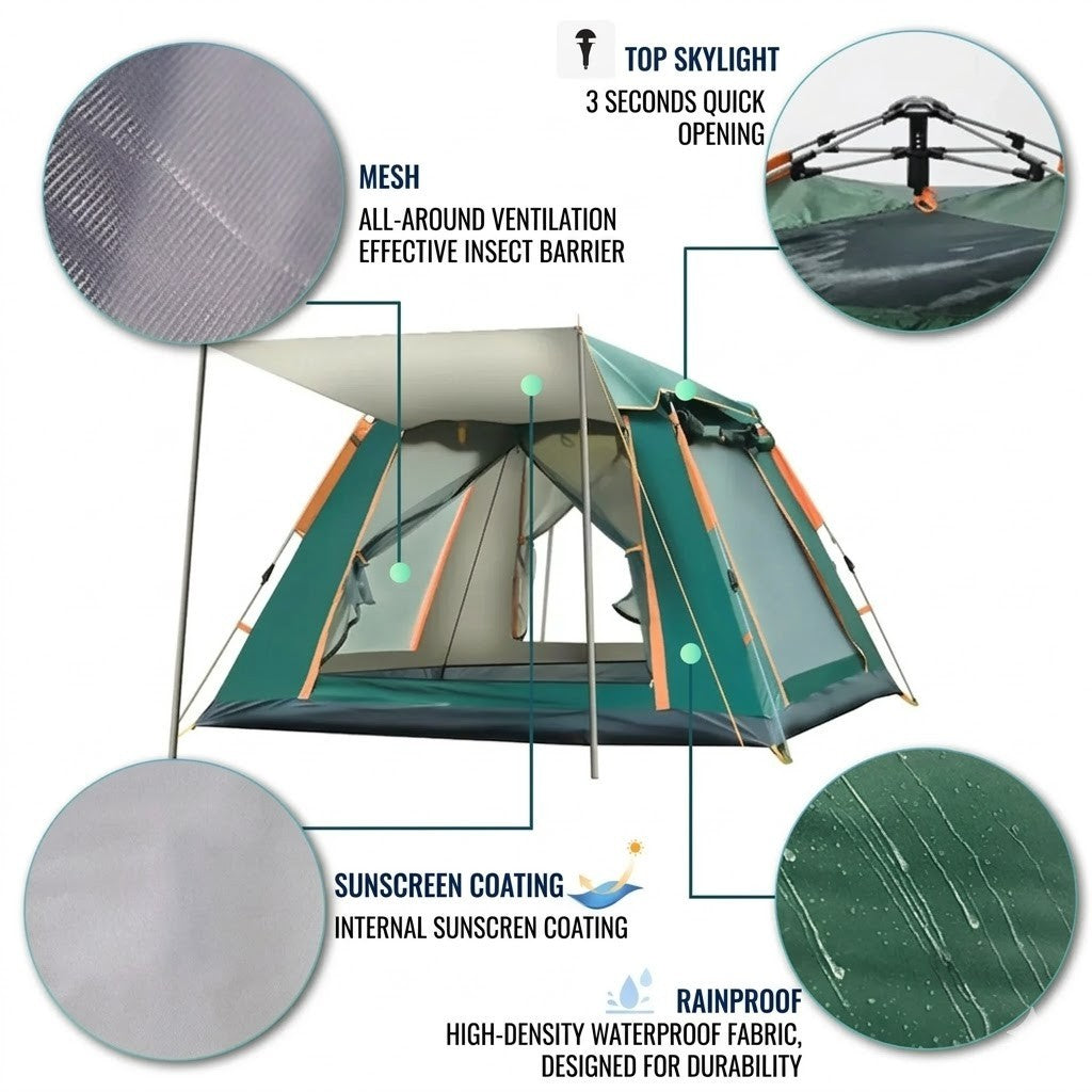 Pop Up Zelt 3-4 Personen Automatik Campingzelt Kuppelzelt Wasserdicht