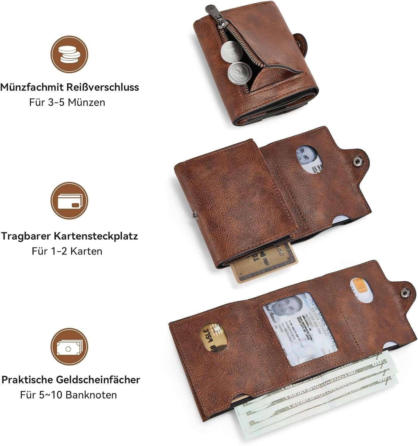 BOSTANTEN Geldbörse Herren RFID Slim Portemonnaie mit Münzfach Lederoptik