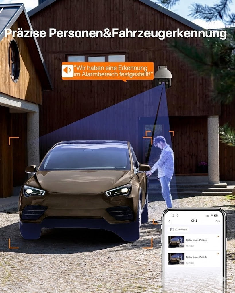 Tenda WLAN Überwachungskamera Außen 2K 3MP 360° IP65 Nachtsicht
