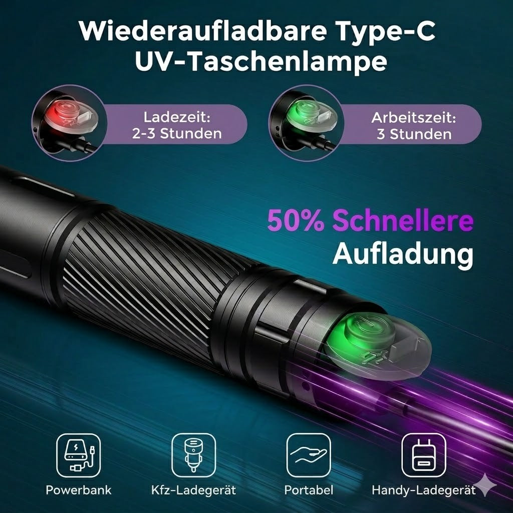 UV Taschenlampe 395nm Schwarzlicht LED wiederaufladbar Detektor IP65