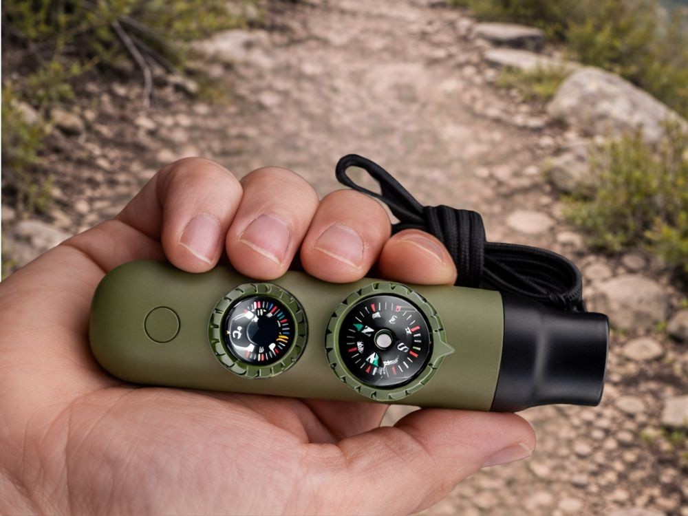 Survival Pfeife mit Kompass Taschenlampe Thermometer Outdoor