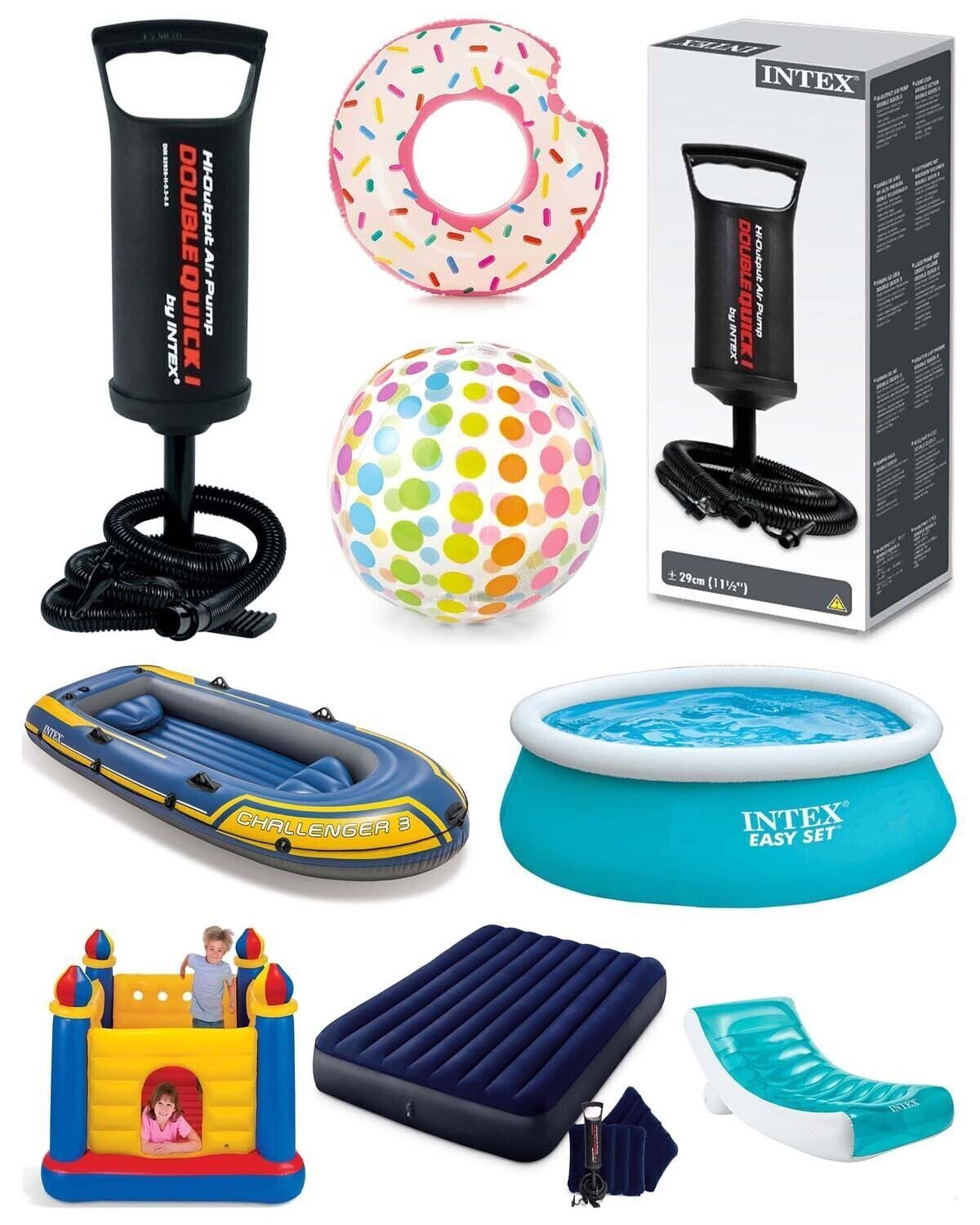 Intex Handpumpe Double Quick 29cm Luftpumpe mit 3 Düsen für Luftmatratze Ball