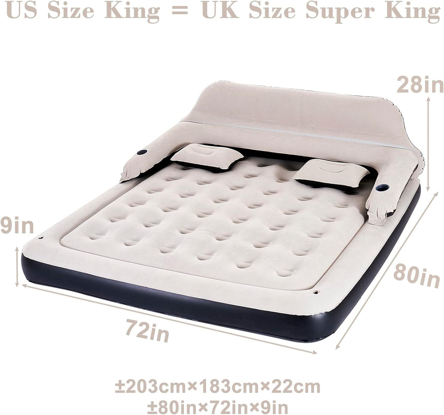 Aufblasbares Luftbett 2in1 Schlafsofa 203x183x72cm mit Rückenlehne Kissen