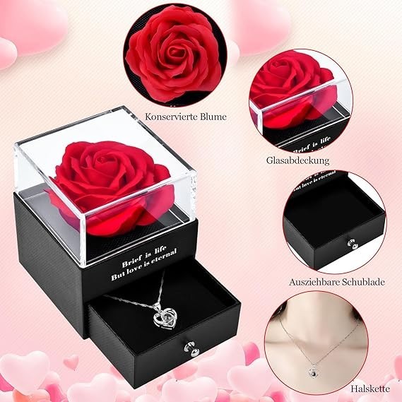 Ewige Rose Geschenkset mit 925 Silber Kette Valentinstag Geschenk