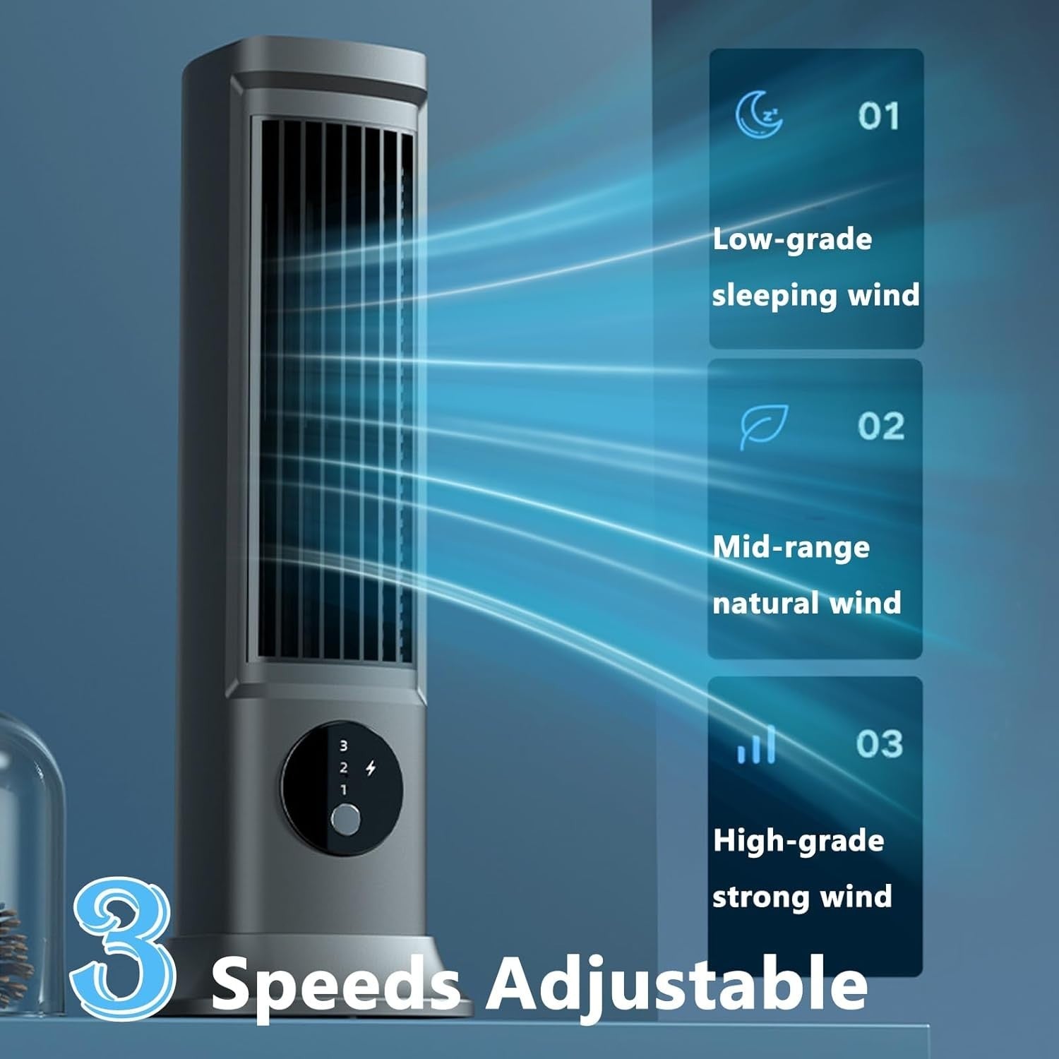 Goshyda Turmventilator USB Leise 3 Stufen Mini Tisch Ventilator Büro
