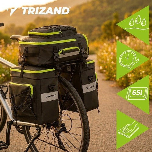 TRIZAND 65L Fahrradtasche wasserdicht 3in1 Gepäckträger Tasche Rucksack Bikepacking Set