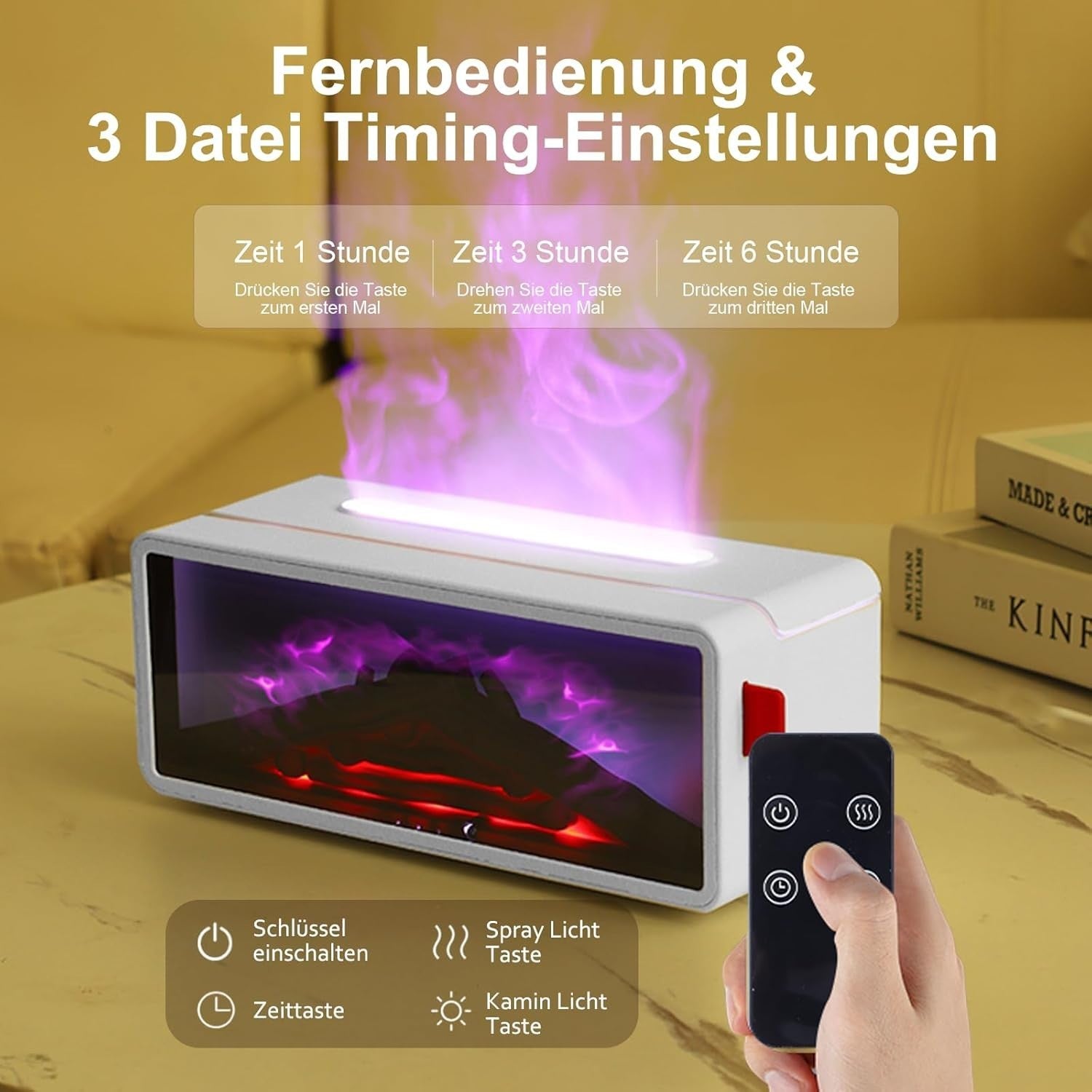Aroma Diffuser Luftbefeuchter Flammen Effekt LED 7 Farben Timer