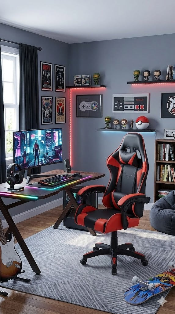 Gaming Stuhl Rot Ergonomisch Bürostuhl mit Fußstütze Drehstuhl