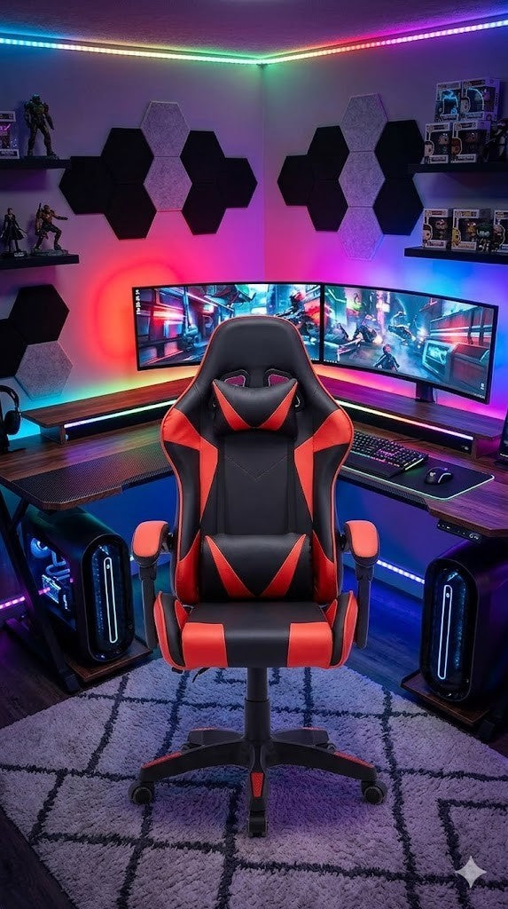 Gaming Stuhl Rot Ergonomisch Bürostuhl mit Fußstütze Drehstuhl