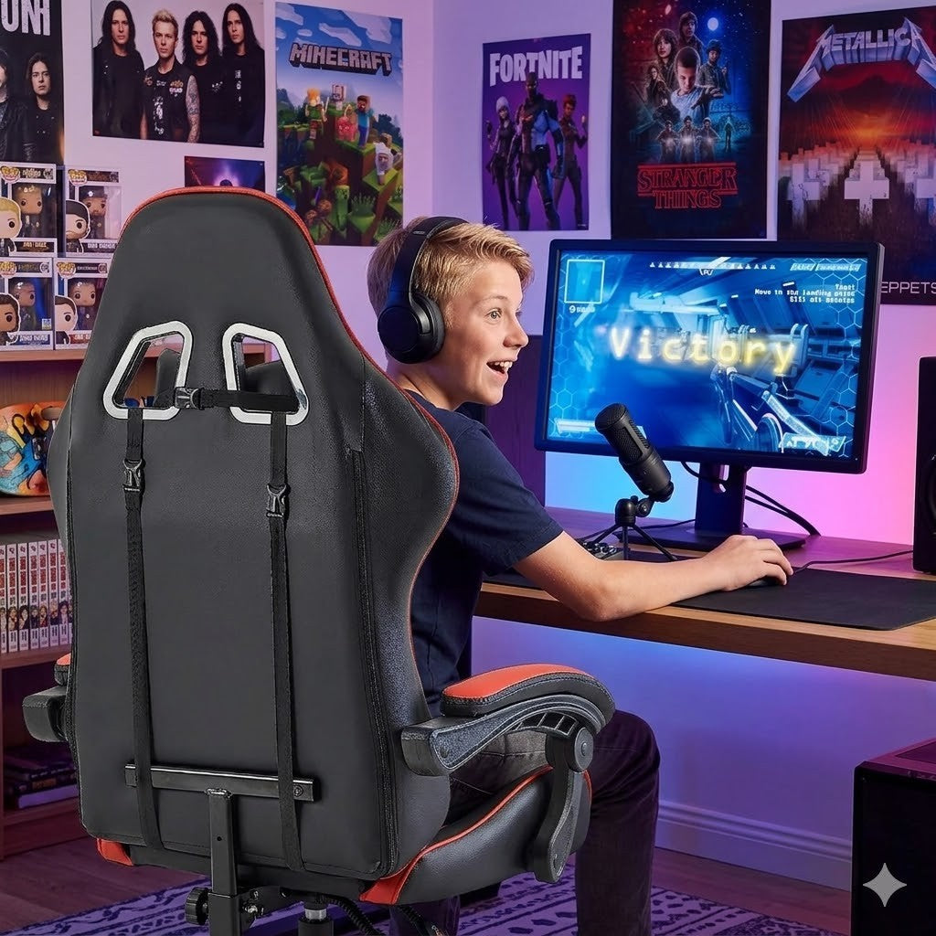 Gaming Stuhl Rot Ergonomisch Bürostuhl mit Fußstütze Drehstuhl