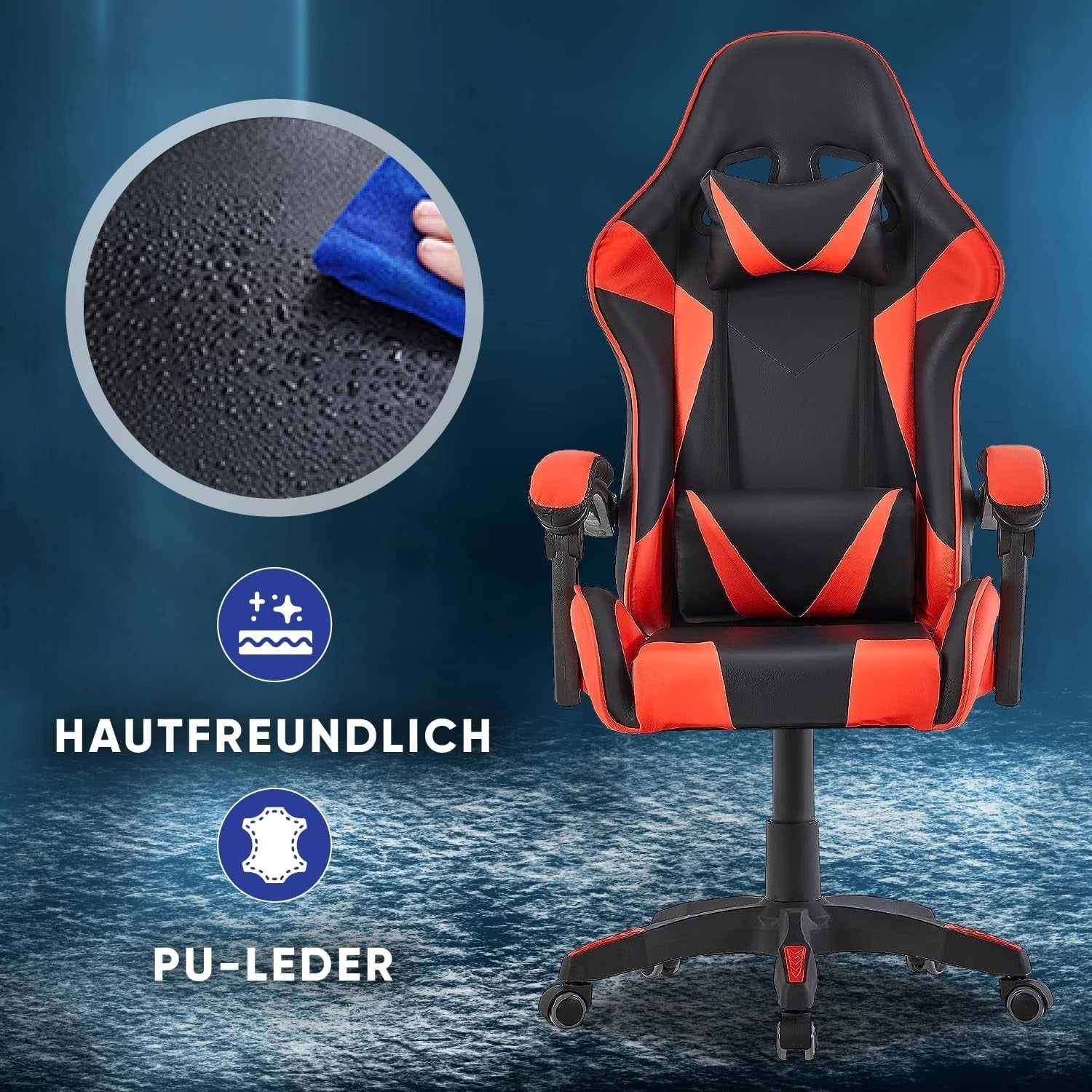 Gaming Stuhl Rot Ergonomisch Bürostuhl mit Fußstütze Drehstuhl