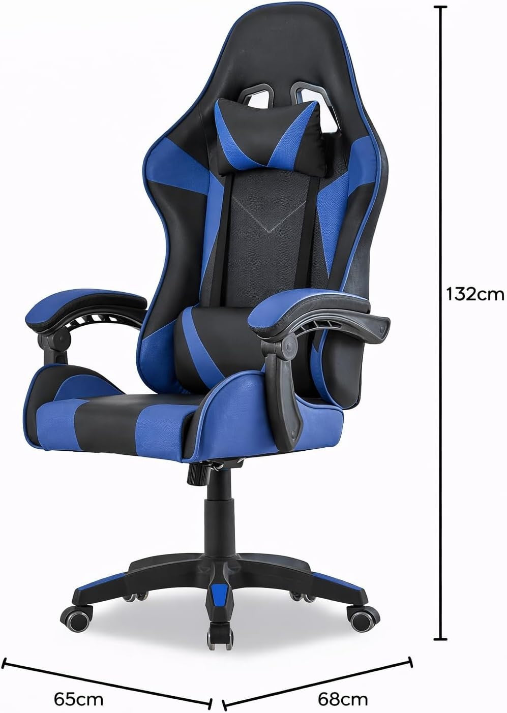 Gaming Stuhl Blau ergonomisch Bürostuhl mit Fußstütze Racing Stuhl