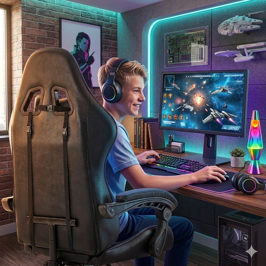 Gaming Stuhl Blau ergonomisch Bürostuhl mit Fußstütze Racing Stuhl