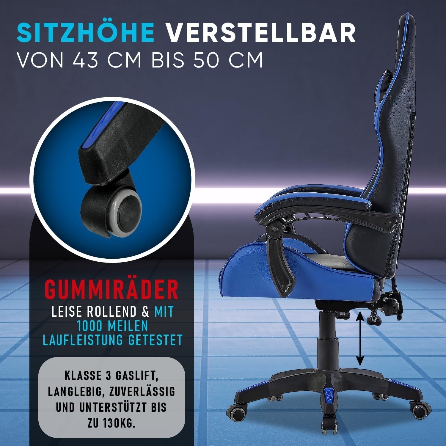 Gaming Stuhl Blau ergonomisch Bürostuhl mit Fußstütze Racing Stuhl