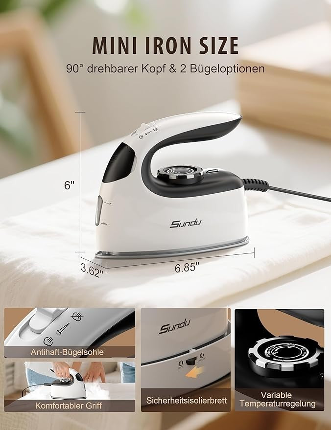 Reisebügeleisen 2in1 Dampfglätter 1000W tragbar Steamer Kleidung Bügeln