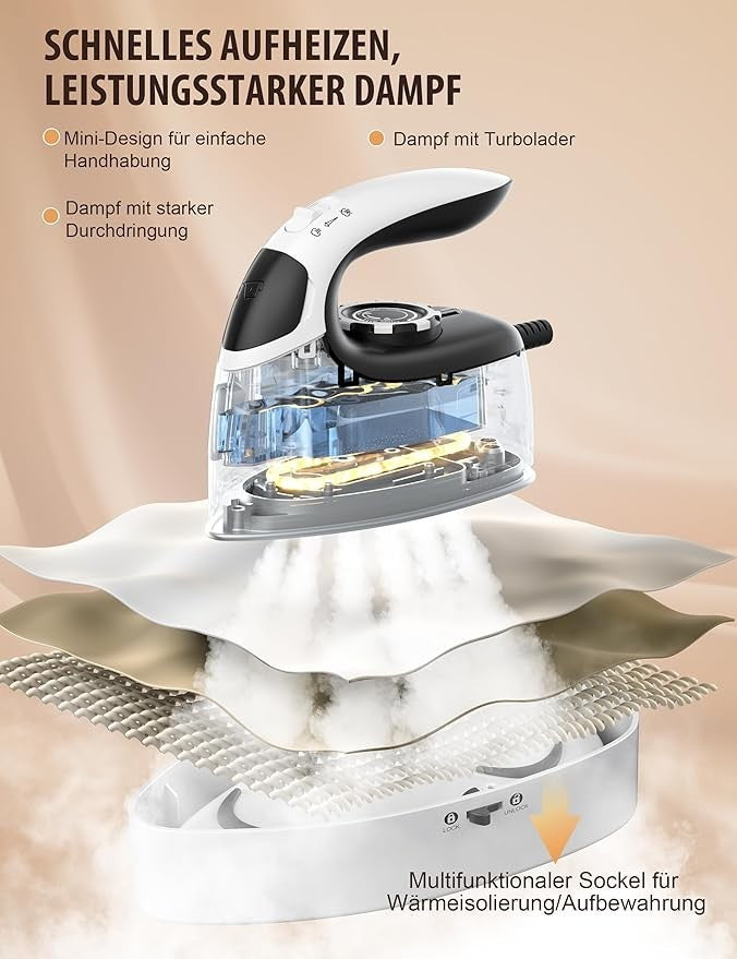 Reisebügeleisen 2in1 Dampfglätter 1000W tragbar Steamer Kleidung Bügeln