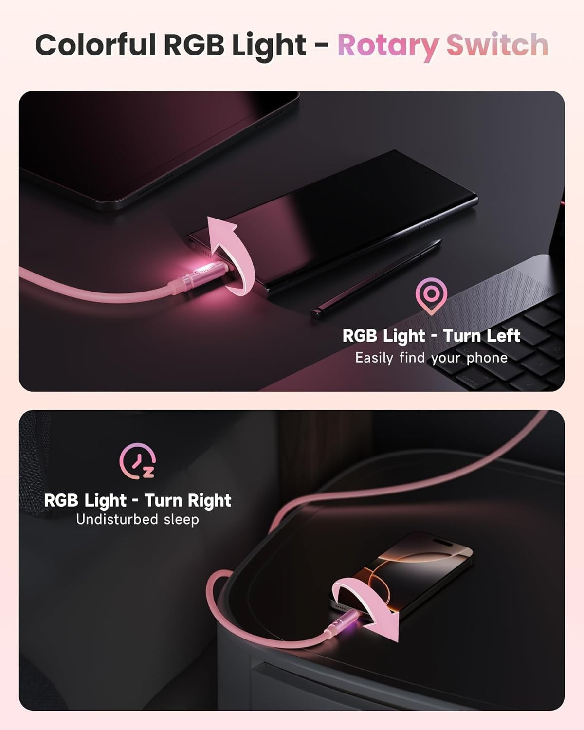RAVIAD USB-C auf USB-C Kabel 1 m, 240W Schnellladekabel mit RGB-Licht