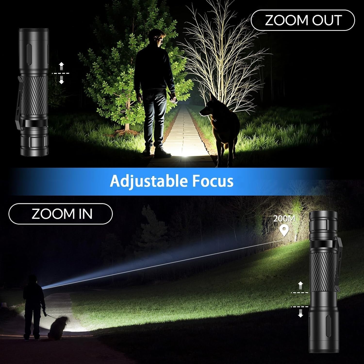 LED Taschenlampe 2000 Lumen USB C aufladbar Zoom Outdoor kompakt