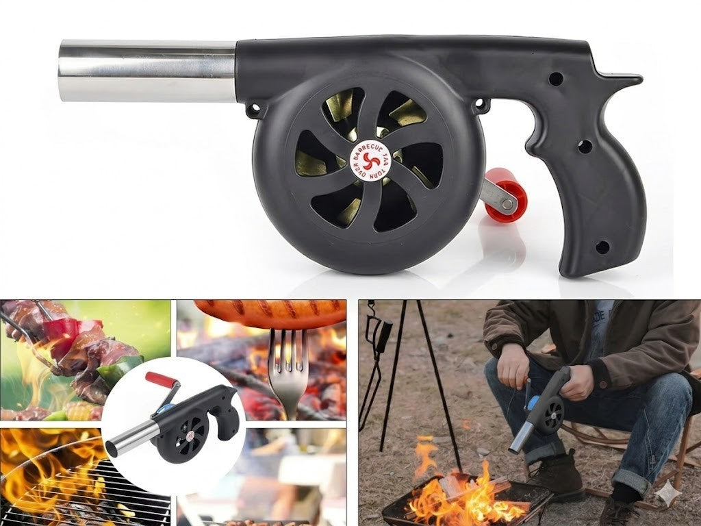 Grill Anzünder Handgebläse Kurbel Feuerstarter BBQ Kamin Camping
