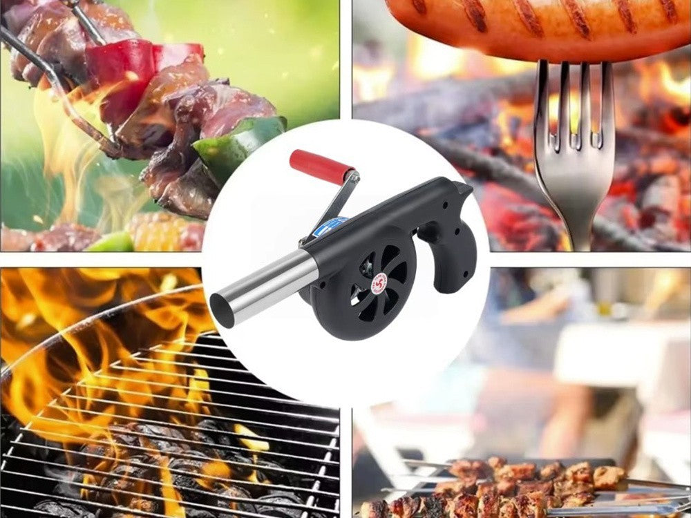 Grill Anzünder Handgebläse Kurbel Feuerstarter BBQ Kamin Camping