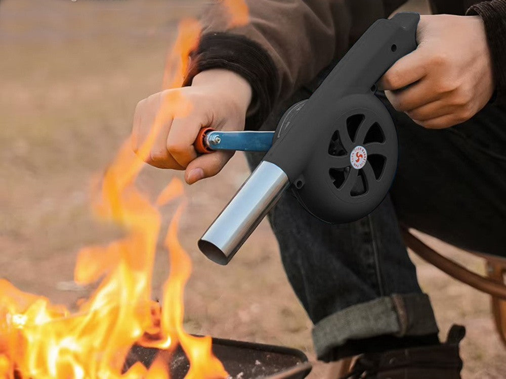 Grill Anzünder Handgebläse Kurbel Feuerstarter BBQ Kamin Camping