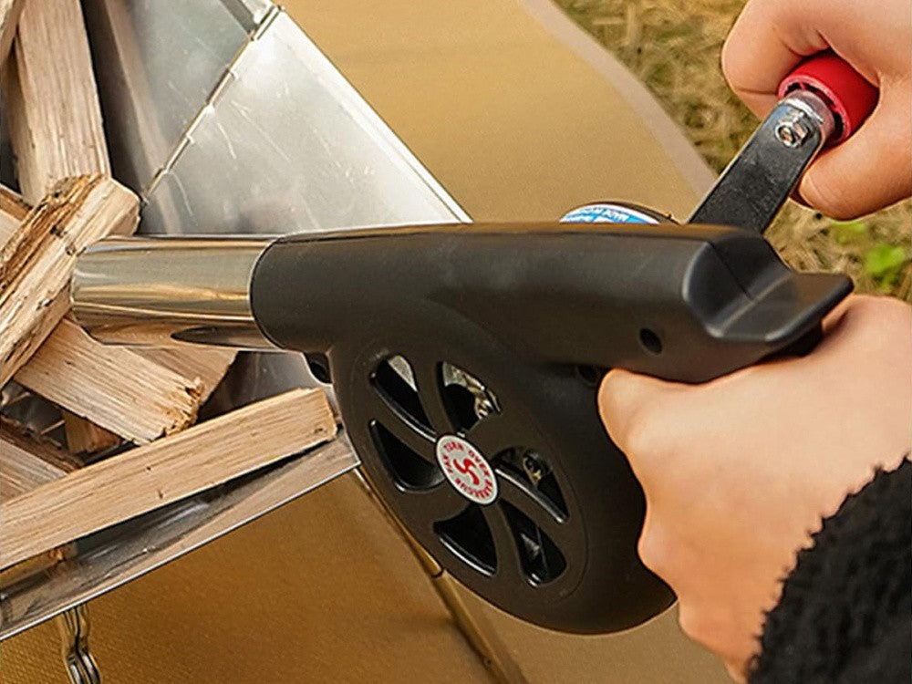 Grill Anzünder Handgebläse Kurbel Feuerstarter BBQ Kamin Camping