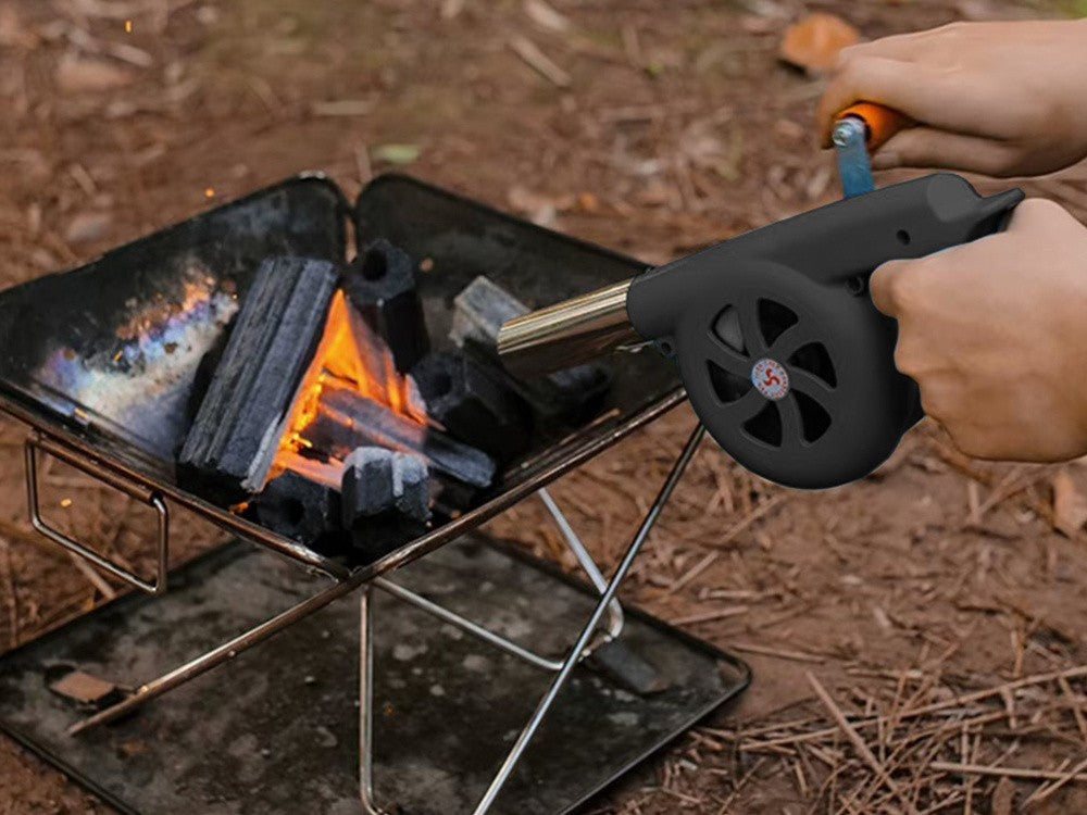 Grill Anzünder Handgebläse Kurbel Feuerstarter BBQ Kamin Camping