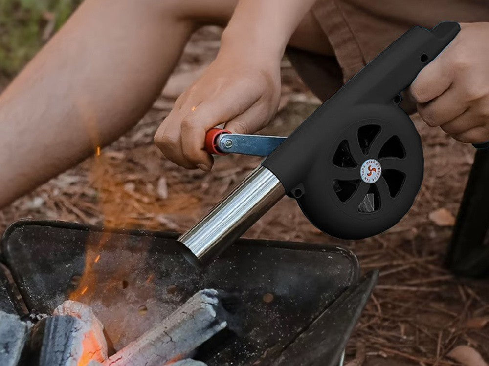 Grill Anzünder Handgebläse Kurbel Feuerstarter BBQ Kamin Camping