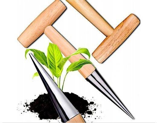 Pflanzdorn Blumenzwiebel Pflanzer Pflanzhilfe Holzgriff mit Skala Garten
