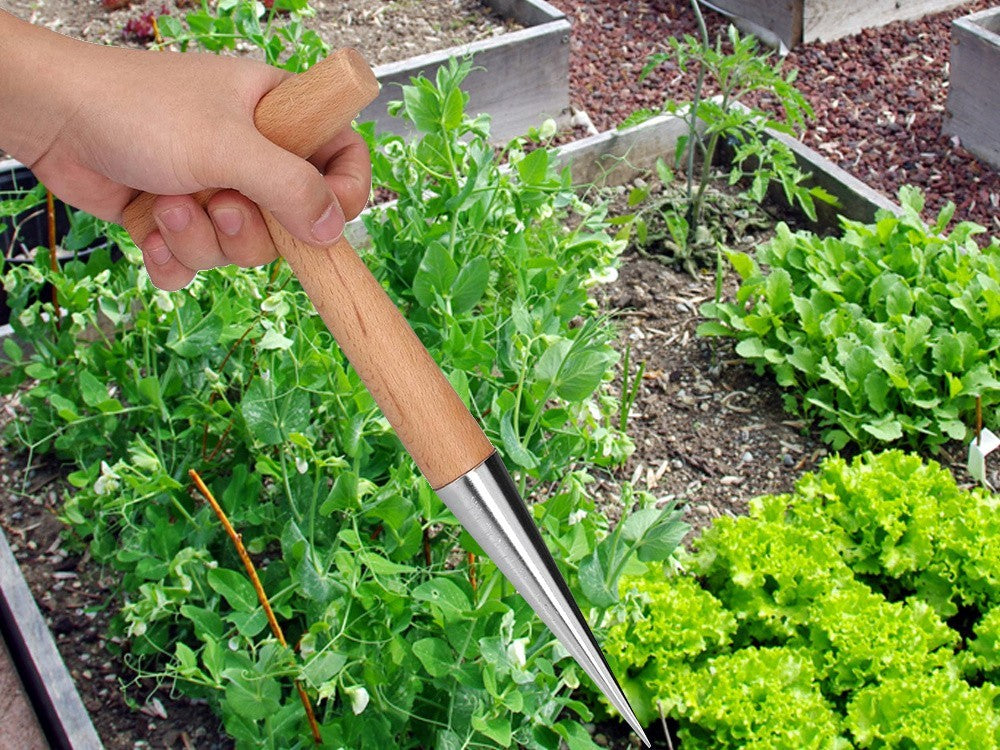 Pflanzdorn Blumenzwiebel Pflanzer Pflanzhilfe Holzgriff mit Skala Garten