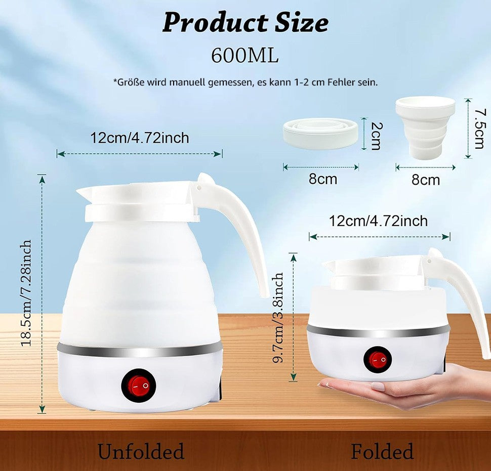 Faltbarer Wasserkocher 0.6L elektrisch 600W Silikon Reise Camping