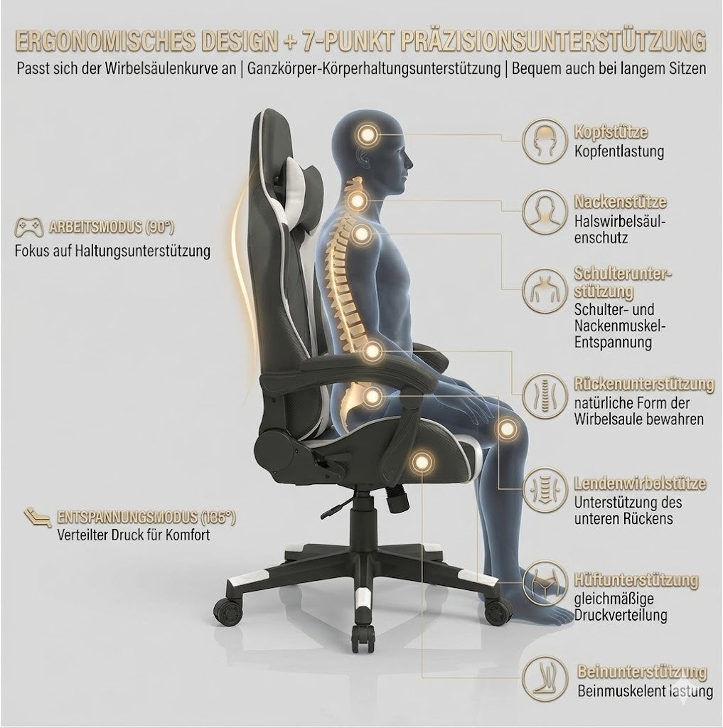 Gaming Stuhl ergonomisch Bürostuhl höhenverstellbar Drehstuhl 360°