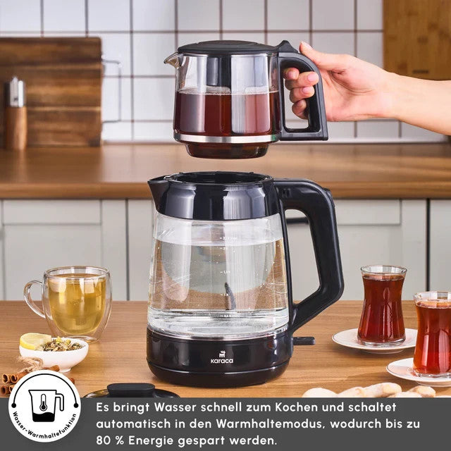 Karaca Glas Teemaschine XL 2in1 Teekocher 2.2L 1900W schwarz Samowar