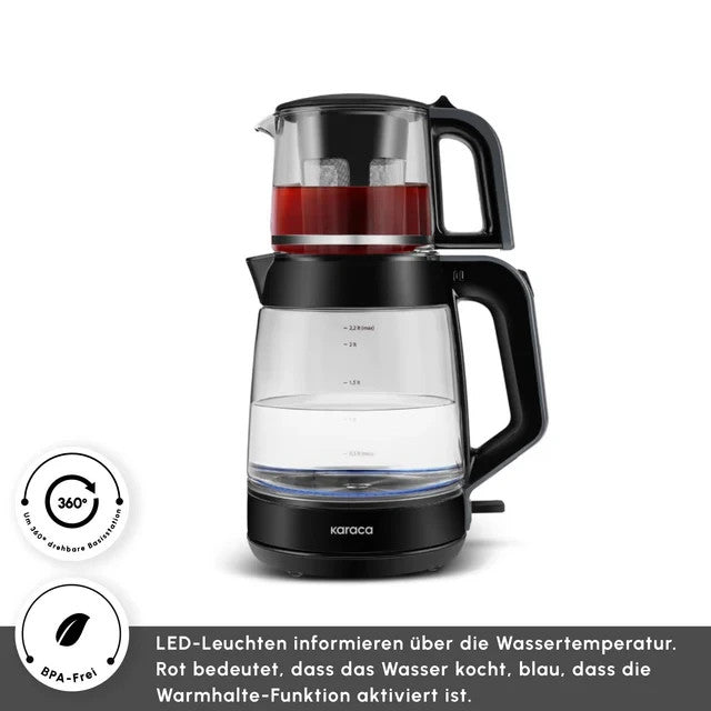 Karaca Glas Teemaschine XL 2in1 Teekocher 2.2L 1900W schwarz Samowar