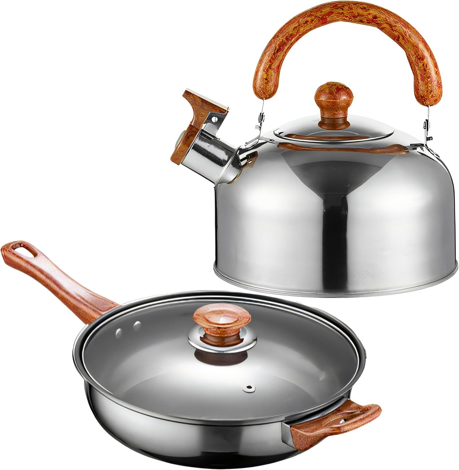 Topfset 12 teilig Edelstahl Kochgeschirr Set mit Glasdeckel Pfanne