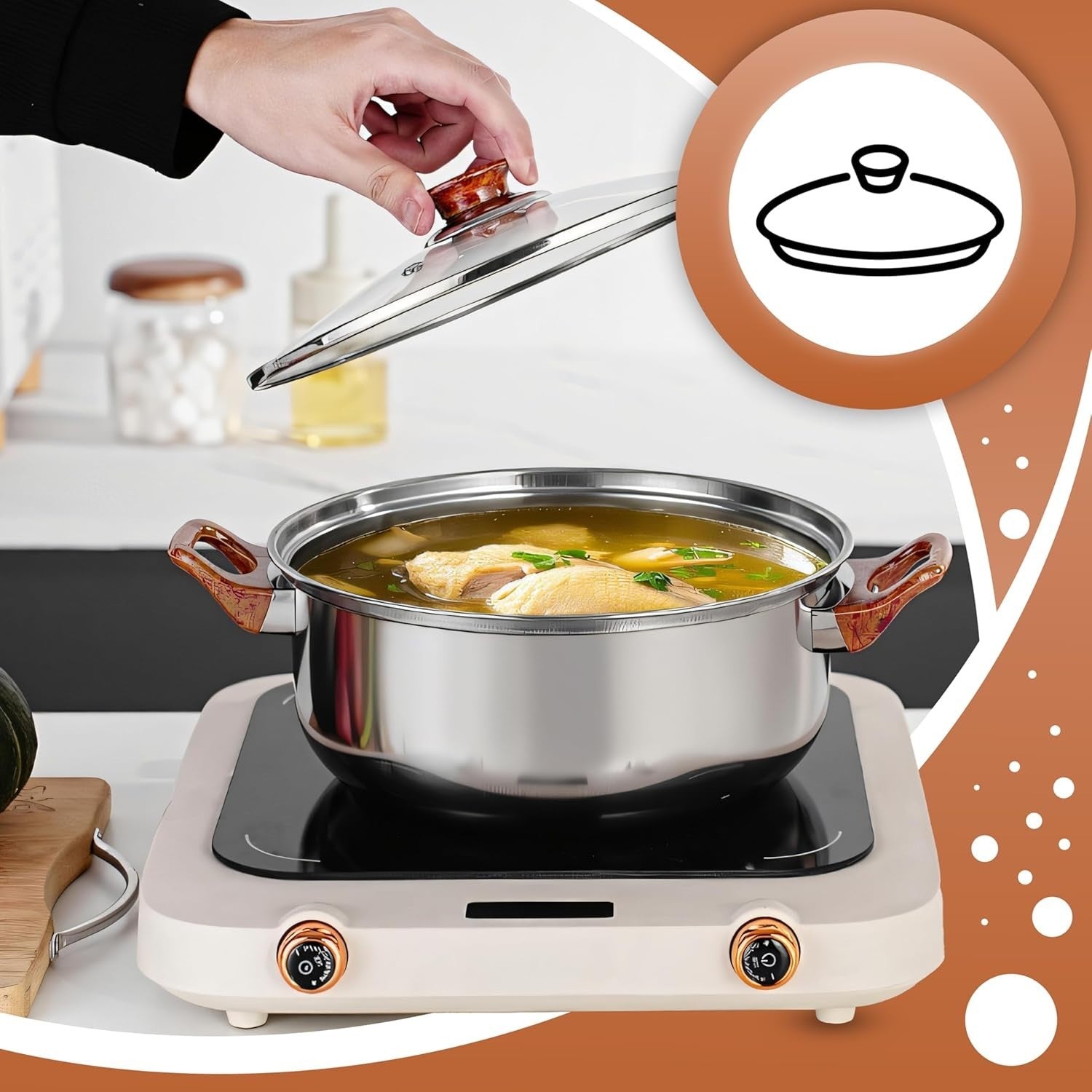 Topfset 12 teilig Edelstahl Kochgeschirr Set mit Glasdeckel Pfanne