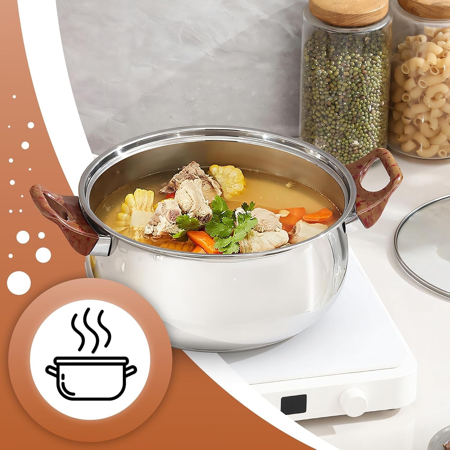 Topfset 12 teilig Edelstahl Kochgeschirr Set mit Glasdeckel Pfanne